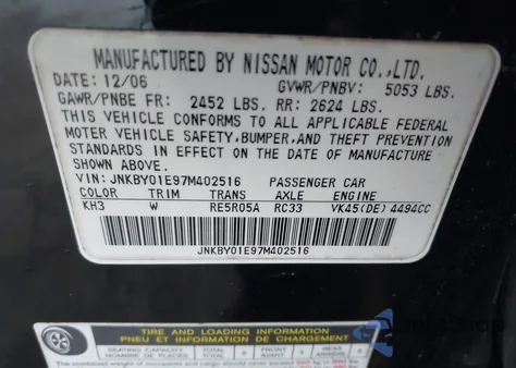 2007 Infiniti M45 Sport from USA, damaged, VIN JNKBY01E97M402516